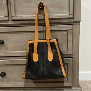 Divina Firenze Black Pebbled Leather Satchel Brown Trim/Straps